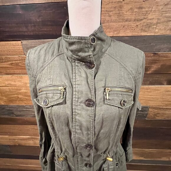 INC International Concepts Linen Army Green Safari Utility Jacket, Size Medium - Picture 2 of 10